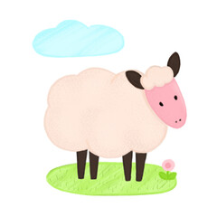 Hand drawn illustration of farm animal. Cute sheep. Kids illustration 