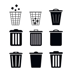 Set of trash basket icon. Basket symbol or logo.
Collection garbage basket.