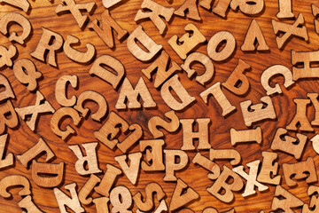 Scattered wooden letters
