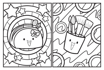 Cute makeup brushes cartoon coloring pages