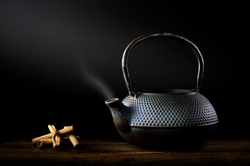 Chinese teapot and cinnamon sticks still life fine art.
