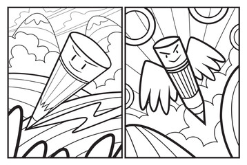 Cute pencil cartoon coloring pages