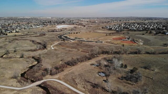 Open Space Park on Sunny Day in Colorado • Dog Trails and Walking Paths • Aerial Drone Shot • Horizontal HD Footage
