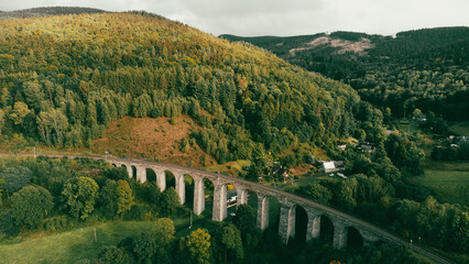 Fototapeta na wymiar Railroad viaduct in Novina, Kryštofovo údolí, Liberec, Czech Republic 