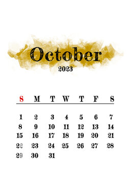 2023 October month calendar template minimalistic design
