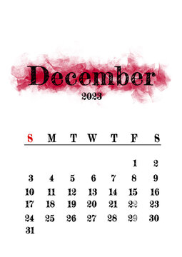 2023 December month calendar template minimalistic design