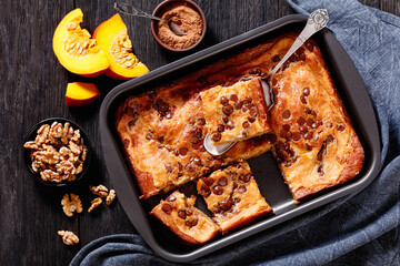 pumpkin chocolate chips sheet cake, top view