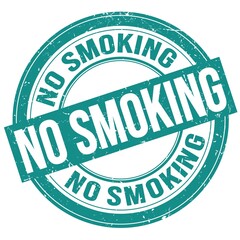 NO SMOKING text written on blue round stamp sign