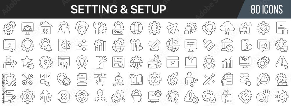 Poster Setting and setup line icons collection. Big UI icon set in a flat design. Thin outline icons pack. Vector illustration EPS10
