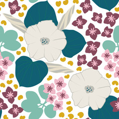 Trendy seamless floral pattern, Flower repeat background, Botanical print, Textile design, Floral motif ornament, Abstract flower backdrop, Moonflower print, Chocolate vines flowers