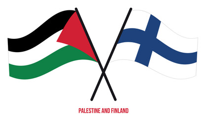 Palestine and Finland Flags Crossed And Waving Flat Style. Official Proportion. Correct Colors.