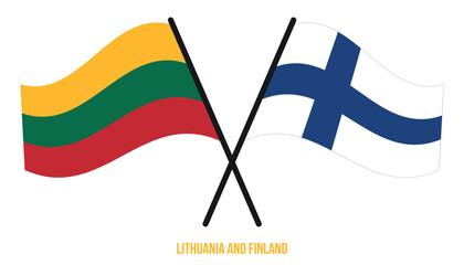 Lithuania and Finland Flags Crossed And Waving Flat Style. Official Proportion. Correct Colors.