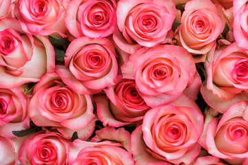 Fototapeta premium Bunch of fresh pink pale roses floral background