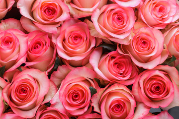 Bunch of fresh pink pale roses floral background