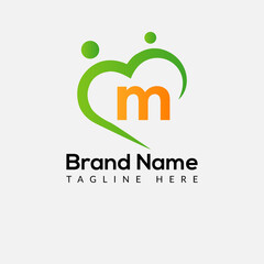Health Logo on Letter M Sign. Health Icon with Logotype Concept