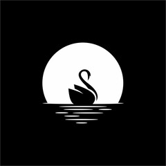 Swan with moon logo design vector
