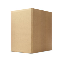 One closed cardboard box on white background