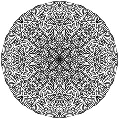 folk mandala with abstract ornaments on a white background, vector, coloring book page