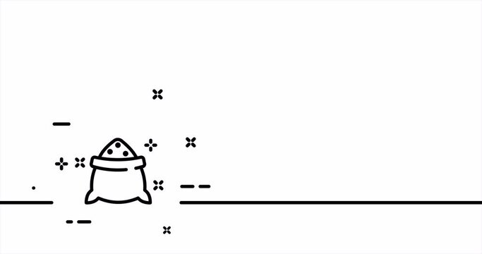 Bag of flour or sugar. Sweetness, sugar cubes, coffee, tea, saucepan, cup, diabetes, bakery products. Dessert concept. One line drawing animation. Motion design. Animated technology logo. Video 4K
