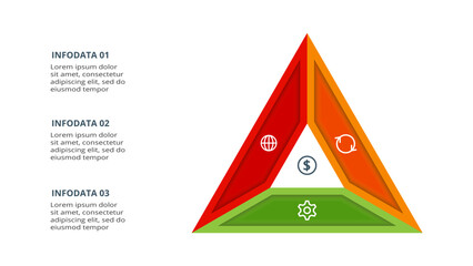 Triangle with 3 elements, infographic template for web, business, presentations, vector illustration. Business data visualization.