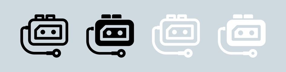 Vintage audio player icon set in black and white. Retro equipment signs vector illustration.