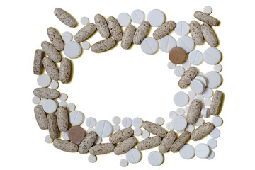frame from assorted pills on transparent background