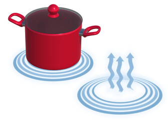 Pentola rossa e onde azzurre