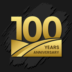 100 years anniversary celebration, anniversary celebration template design with gold color isolated on black brush background. vector template illustration