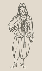 Fototapeta na wymiar Algerian woman in traditional dress - Out line