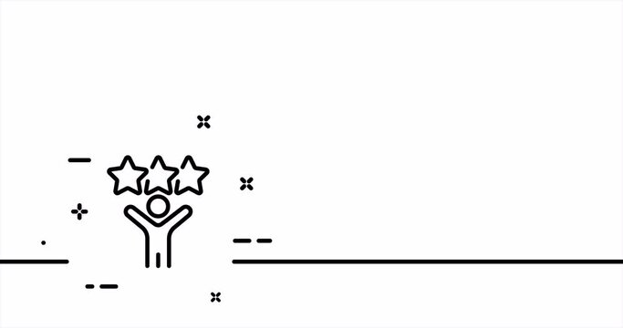 Man with three stars. Rating, top, evaluate, review, rate, social media, winners, first place. Feedback concept. One line drawing animation. Motion design. Animated technology logo. Video 4K
