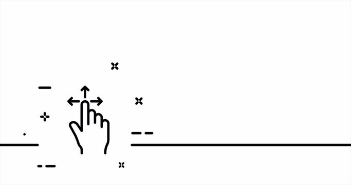 Hand with move cursor. Move object, control buttons, zoom in and out, arrows, navigation, maximize. Technology concept. One line drawing animation. Motion design. Animated technology logo. Video 4K