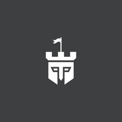 Castle combination with knight. Logo design.