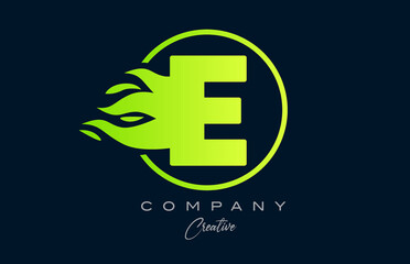 Fototapeta premium E alphabet letter icon for corporate with green flames. Fire design suitable for a logo company
