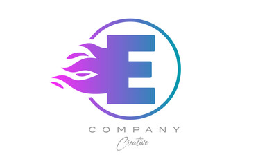 pink E alphabet letter icon for corporate with purple flames. Design with  suitable for a company logo