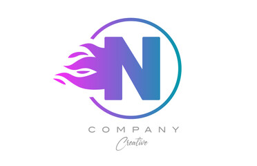 pink N alphabet letter icon for corporate with purple flames. Design with  suitable for a company logo