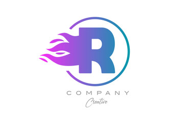 pink R alphabet letter icon for corporate with purple flames. Design with  suitable for a company logo