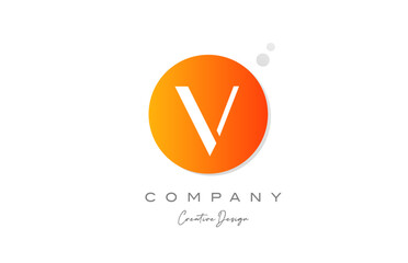 V orange sphere alphabet letter logo icon design with dot. Creative template for company and business