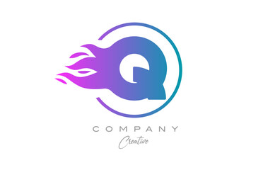 pink Q alphabet letter icon for corporate with purple flames. Design with  suitable for a company logo
