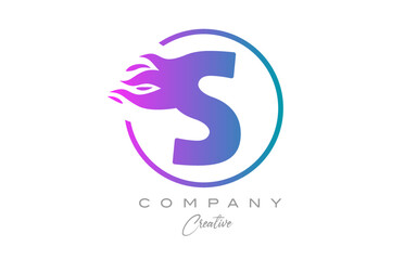 pink S alphabet letter icon for corporate with purple flames. Design with  suitable for a company logo