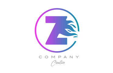 pink Z alphabet letter icon for corporate with purple flames. Design with  suitable for a company logo