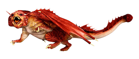 3D Rendering Fairy Tale Dragon on White