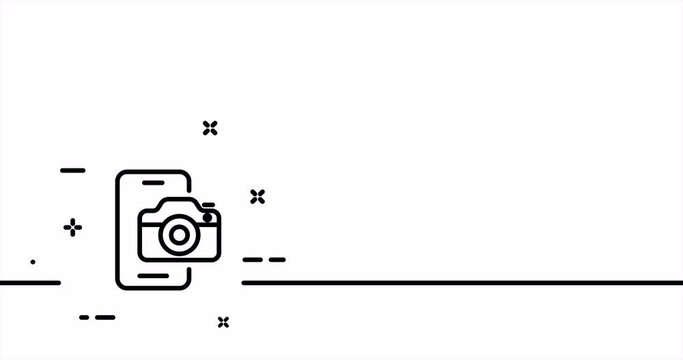 Phone with camera. Phone apps, standard applications, take photos, picture, photography, Technology concept. One line drawing animation. Motion design. Animated technology logo. Video 4K