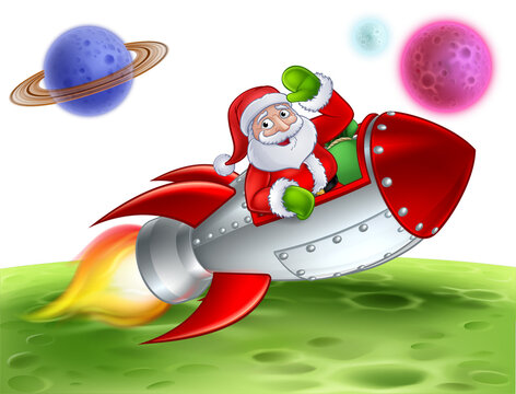 Santa in Space Rocket Cartoon Illustration