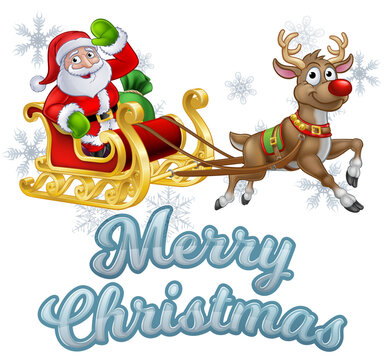 Santa Sleigh Merry Christmas Cartoon Background