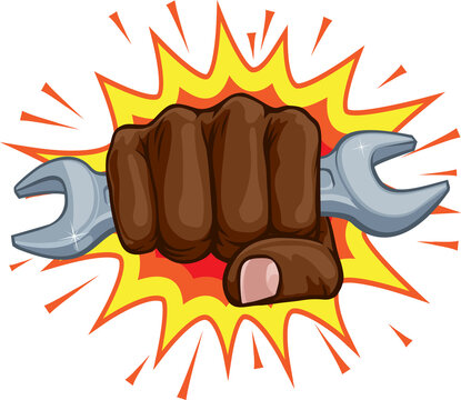 brown fist holding wrench explosion clip art preview