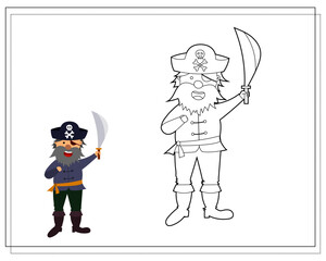 Coloring book for kids, cartoon pirate. Vector isolated on a white background