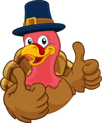 Turkey Pilgrim Hat Thanksgiving Cartoon Character