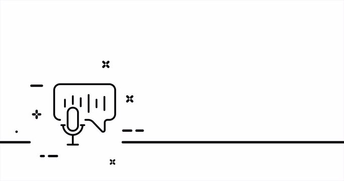 Voice. Mike, mouthpiece, transmitter, voice recorder, sound track, song, media, voice message. Speech concept. One line drawing animation. Motion design. Animated technology logo. Video 4K