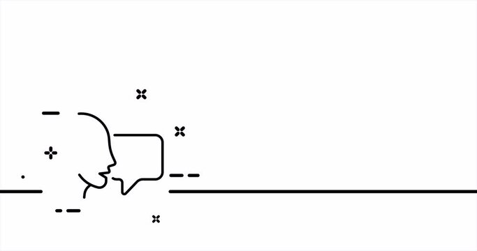 Man with speech bubble. Review, correspondence, dialogue, like, thought, cloud. Communication concept. One line drawing animation. Motion design. Animated technology logo. Video 4K