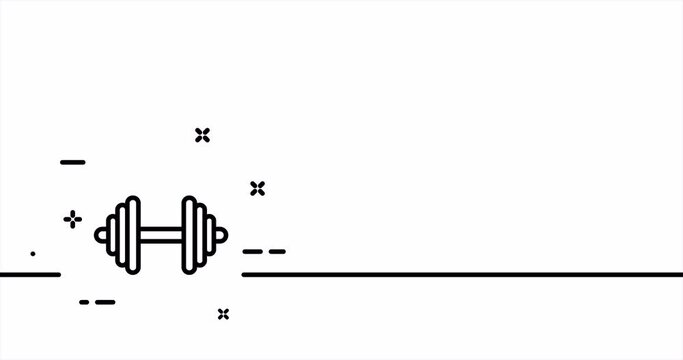 Weightlifting. Physical exercise, muscles, biceps, sports, rocking chair, gym, fitness classes, trainer, strength. One line drawing animation. Motion design. Animated technology logo. Video 4K
